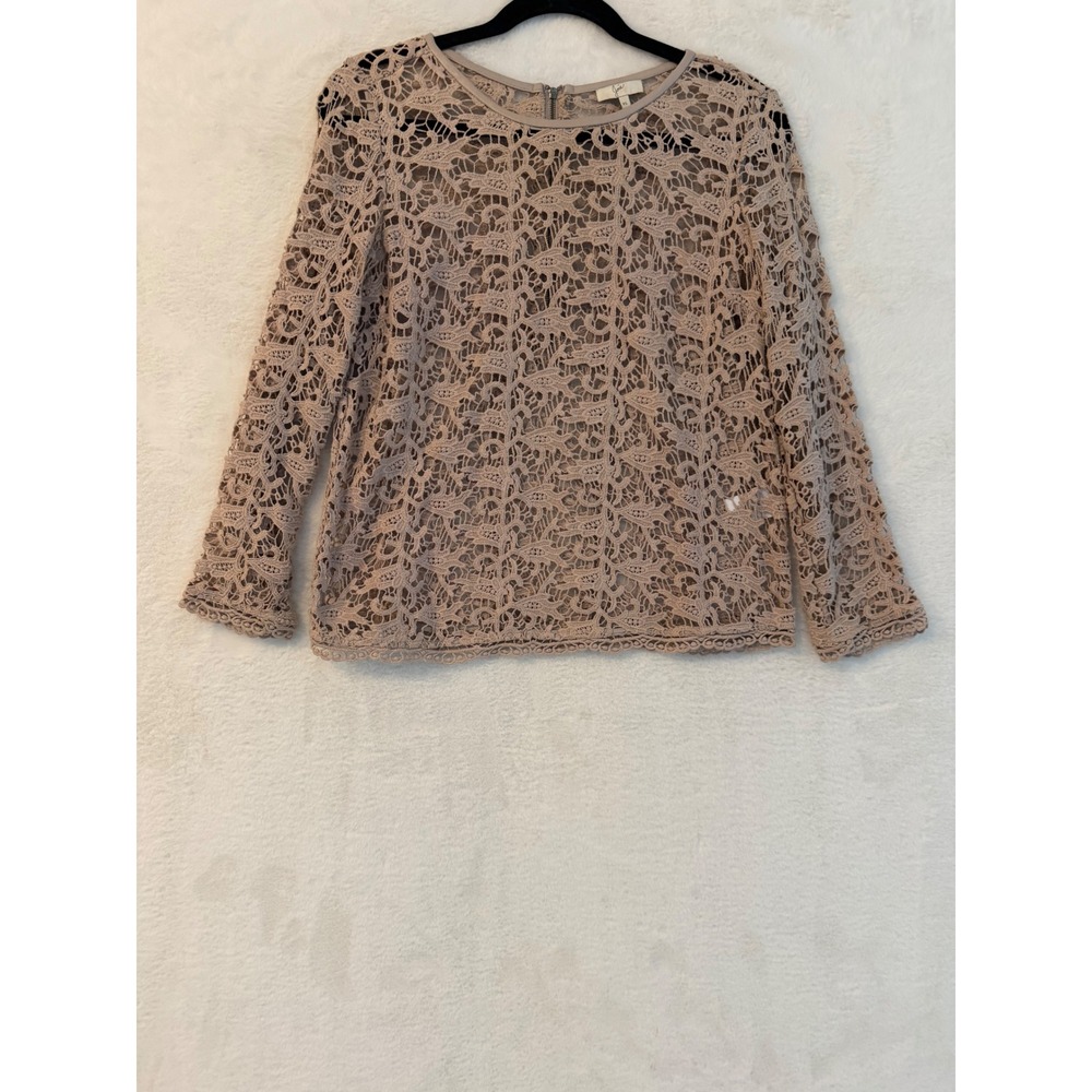Joie‎ Womens XS Pink Crochet Lace Long Sleeve Top Back Zip Cotton 2041-T1955